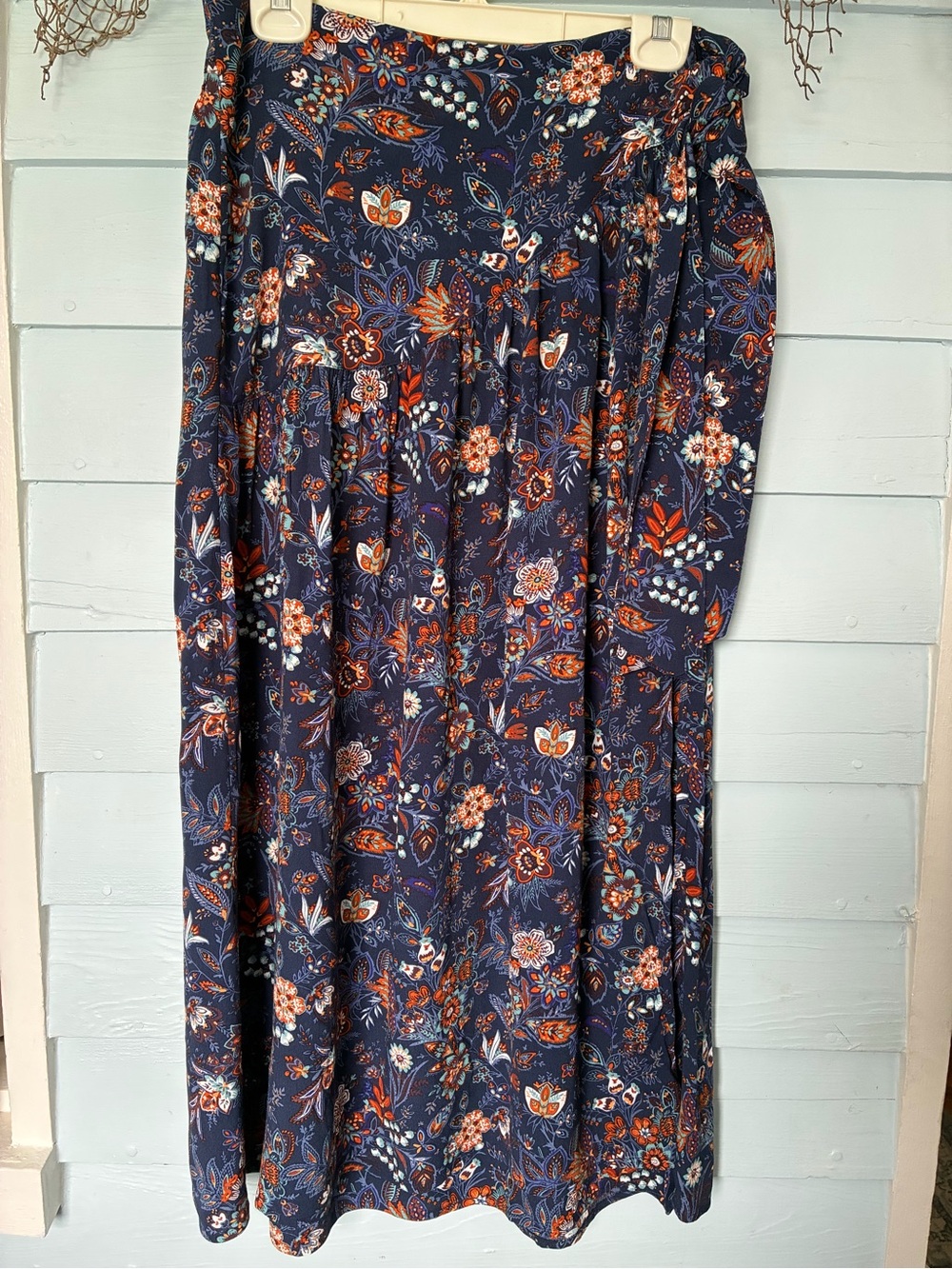 Loft  Navy Wrap Maxi Skirt - Women's Navy Floral Print Skirt Great for Fall!